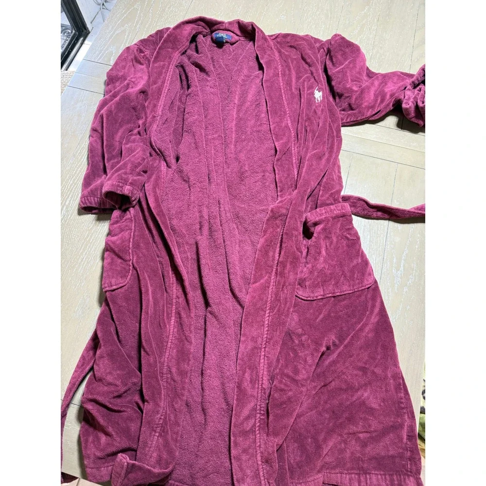 Polo Ralph Lauren Robe Mens L/XL Burgundy Terry Cloth Belted Big Pony Logo